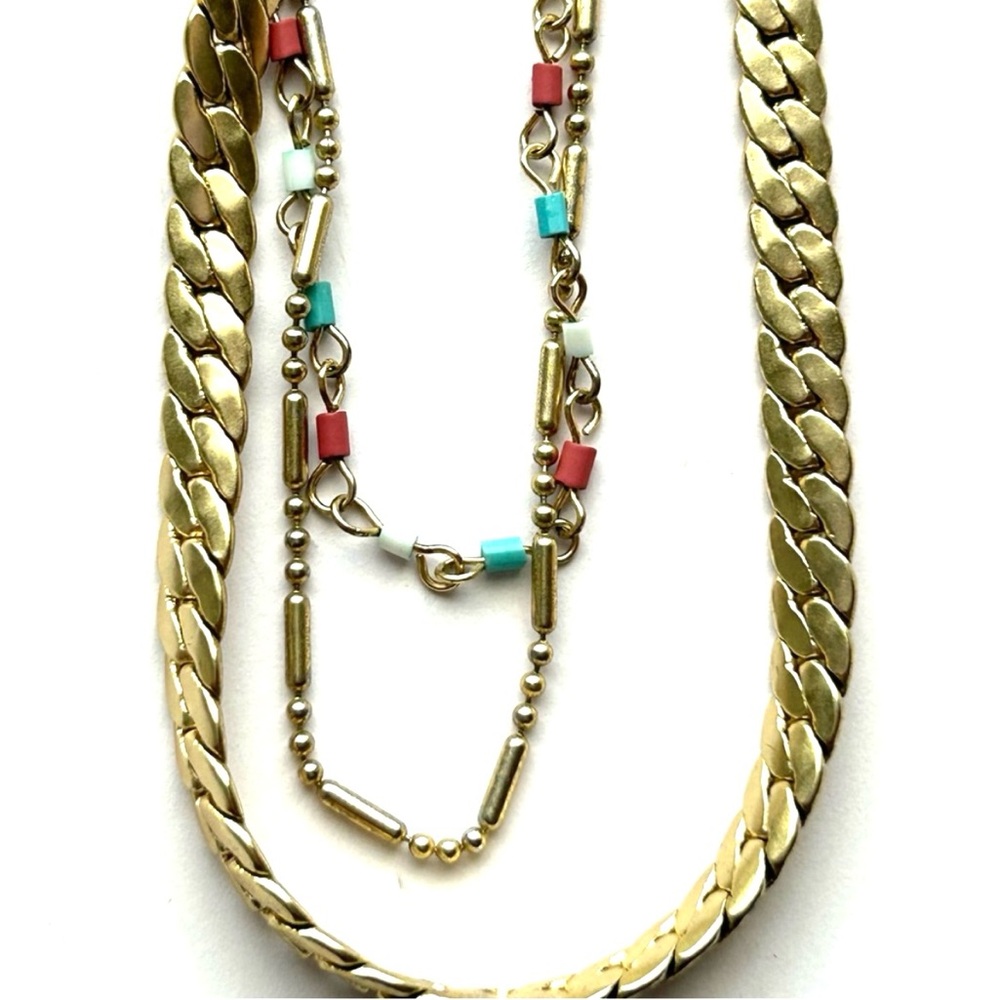 Lucky Brand Beaded Gold Chain Three Layer Necklace